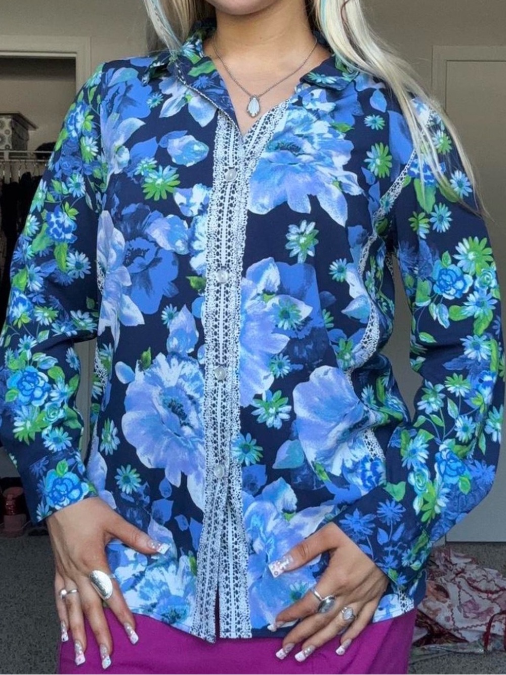 Vintage RARE Bob Mackie Wearable Art Long Sleeve Button-Down Blouse Size M